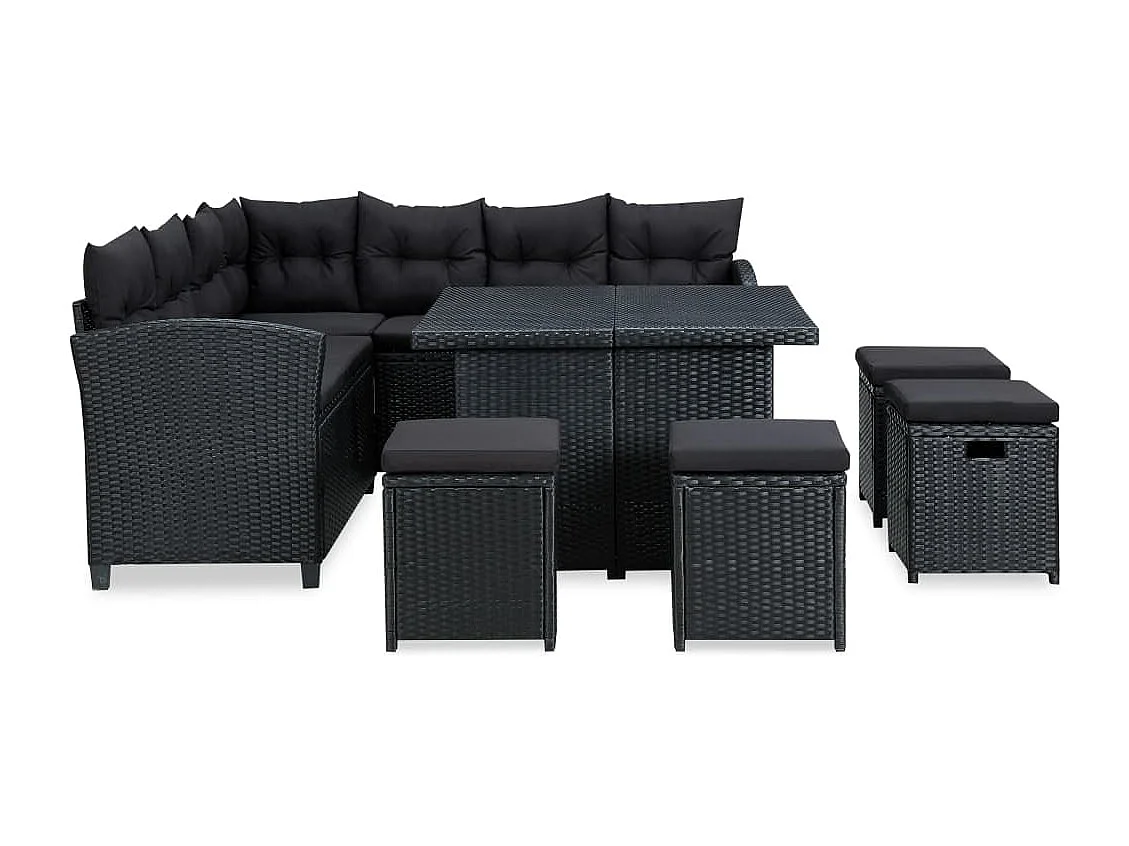 Salon de jardin 6 pcs avec coussins résine tressée noir