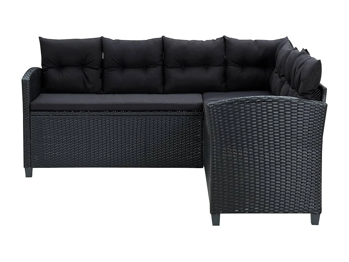 Salon de jardin 6 pcs avec coussins résine tressée noir