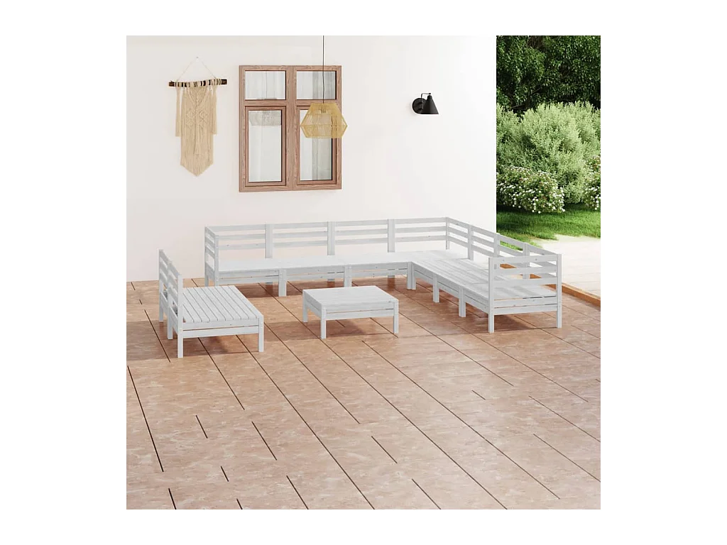 Salon de jardin 10 pcs Bois de pin massif Blanc
