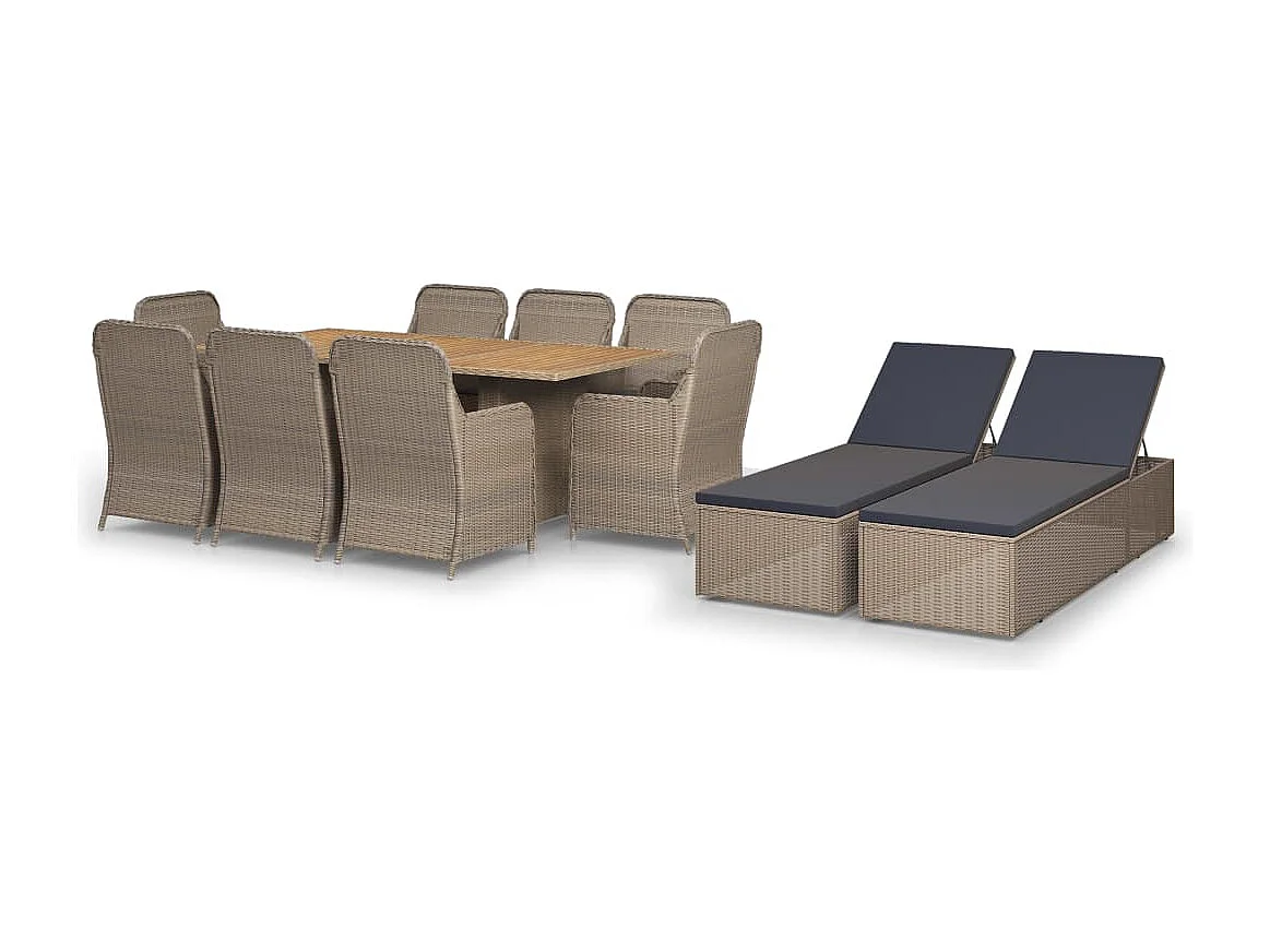 Ensemble à Manger de jardin 11pcs poly rotin et bois solide