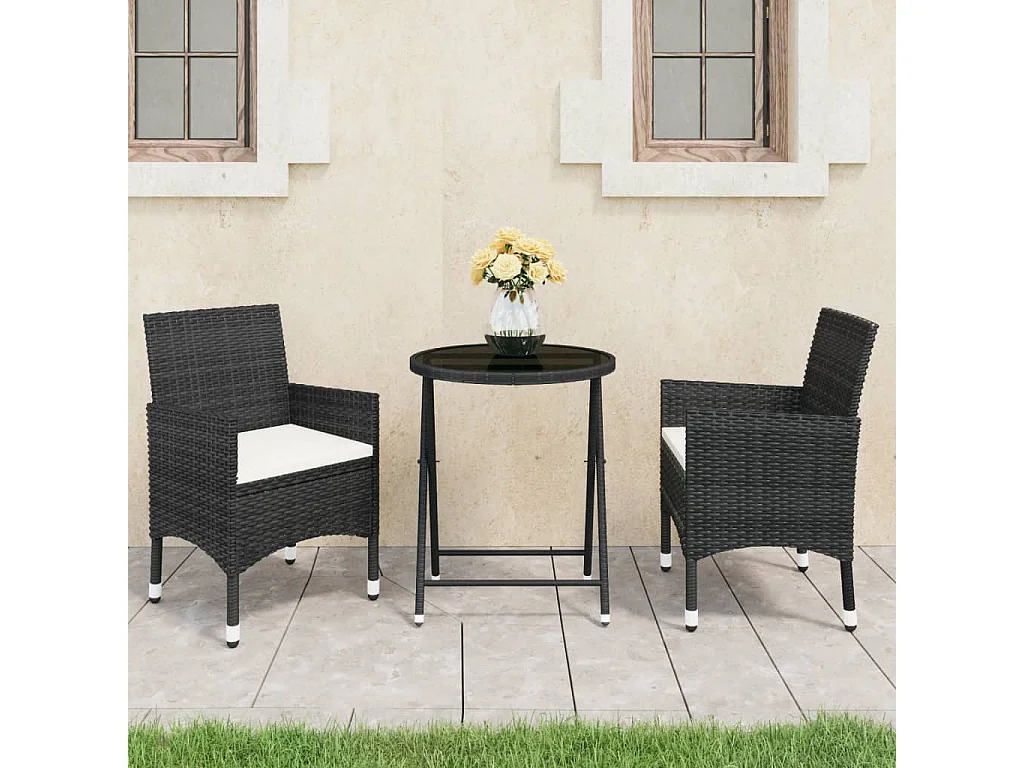 Ensemble de bistro de jardin 3 pcs poly rotin et verre trempé