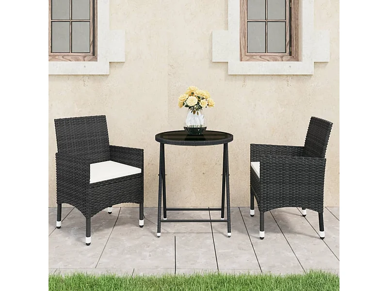 Set da Bistrot per Giardino 3 pz in Polyrattan e Vetro Nero
