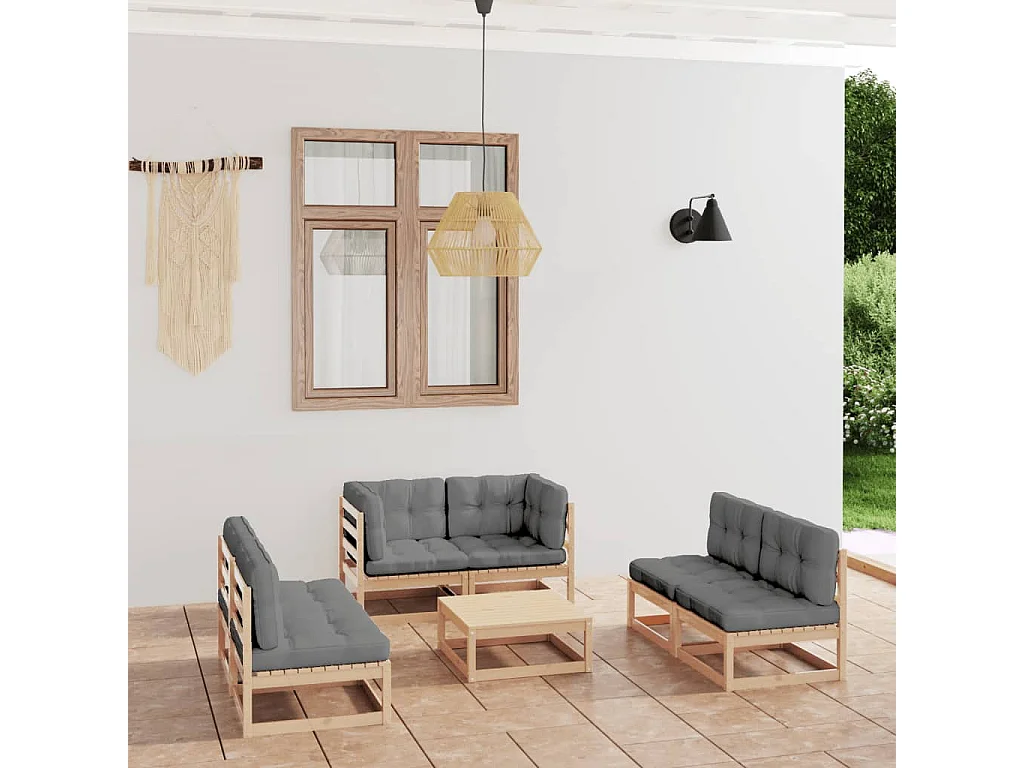 Salon de jardin 7 pcs avec coussins Bois de pin massif