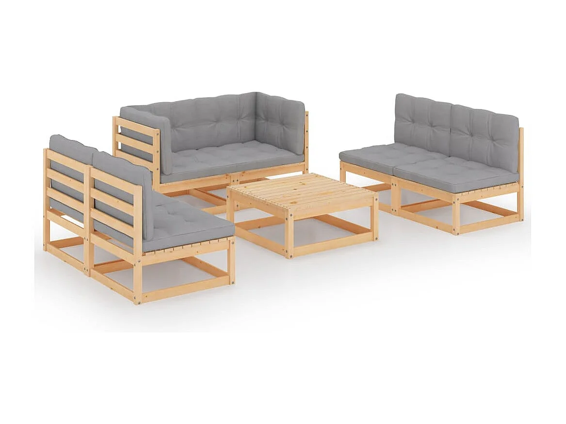 Salon de jardin 7 pcs avec coussins Bois de pin massif