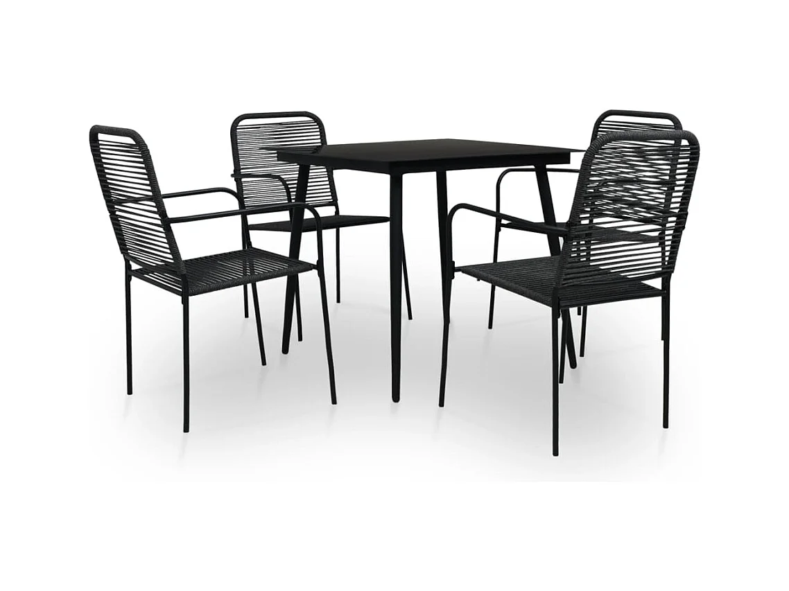 Set da Pranzo da Esterni 5 pz in Corda di Cotone e Acciaio Nero