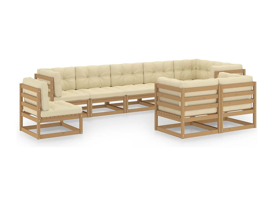 9-delige Loungeset met kussens massief grenenhout