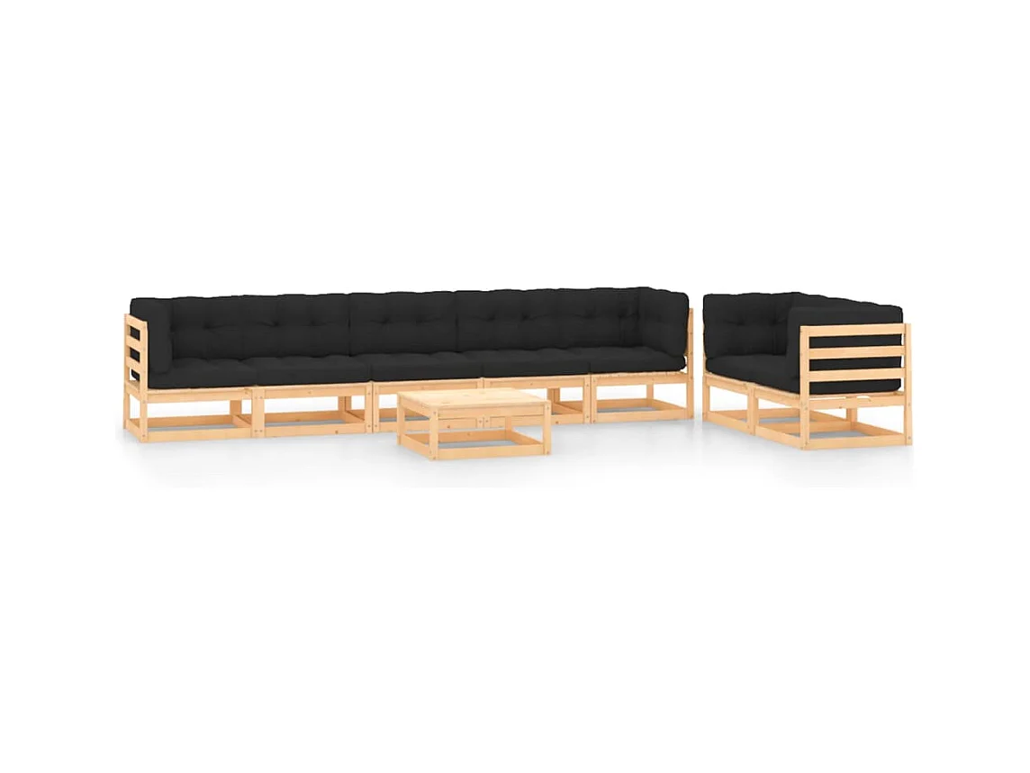 8-delige Loungeset met antracietkleurige kussens grenenhout