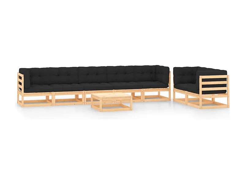 8 pcs conj. lounge jardim c/ almofadões antracite pinho maciço