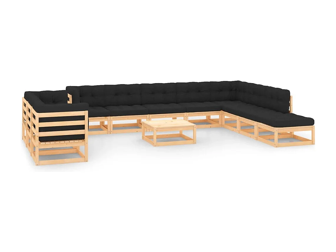 Salon de jardin 12 pcs avec coussins anthracite Pin massif