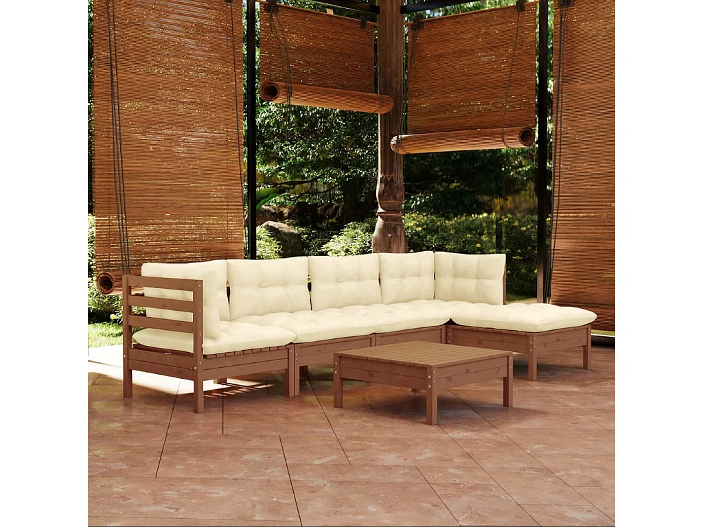 6-tlg. Garten-Lounge-Set mit Kissen Honigbraun Kiefernholz