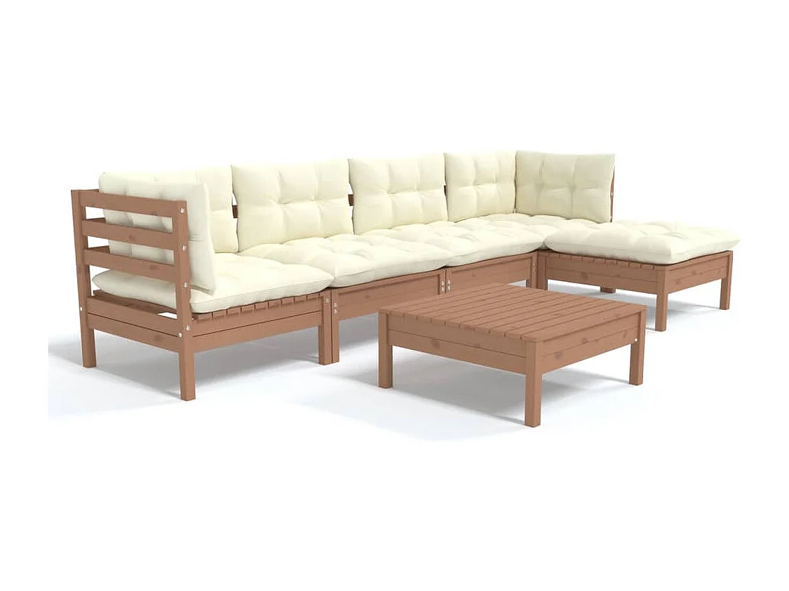 6-tlg. Garten-Lounge-Set mit Kissen Honigbraun Kiefernholz