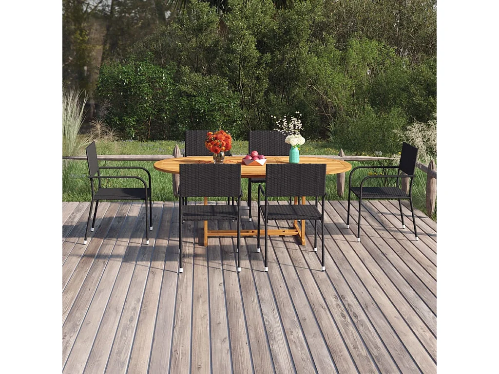 Ensemble à manger de jardin 7 pcs Résine tressée Noir