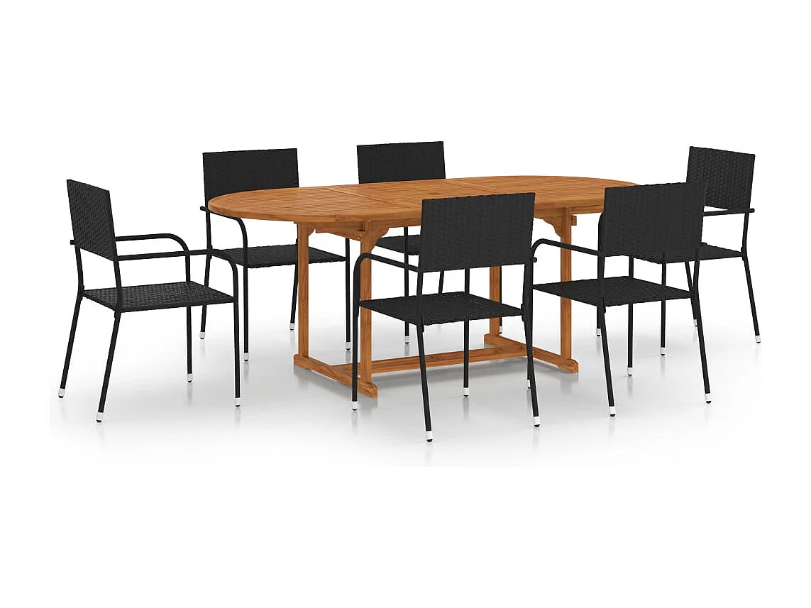 Ensemble à manger de jardin 7 pcs Résine tressée Noir