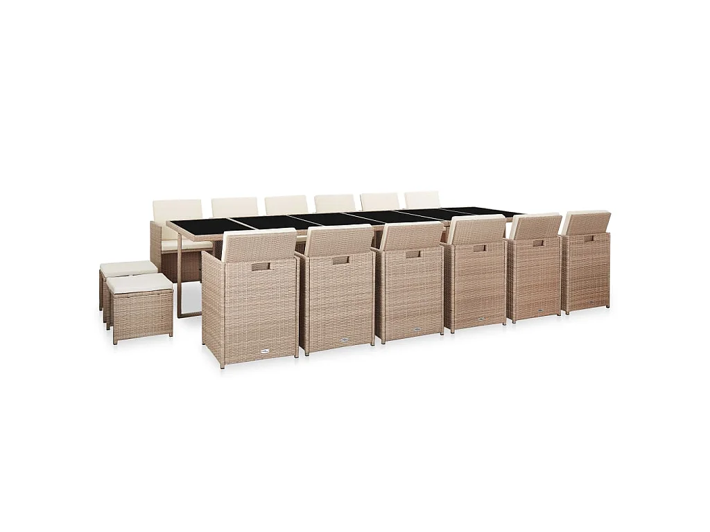 Ensemble à manger d'extérieur avec coussins 17 pcs rotin Beige