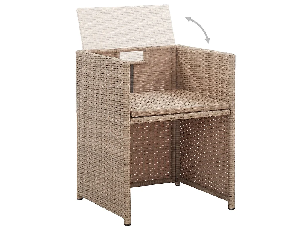 Ensemble à manger d'extérieur avec coussins 17 pcs rotin Beige