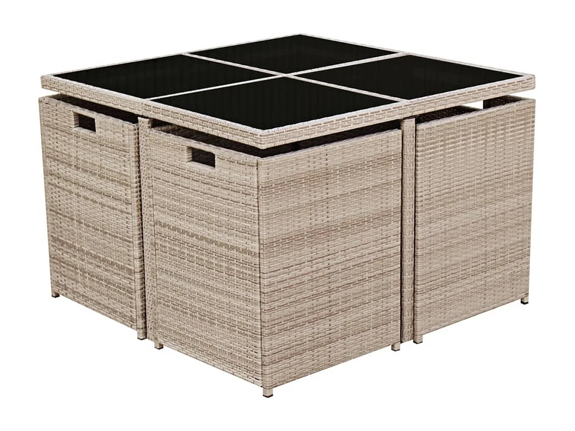 9-tlg. Garten-Essgruppe mit Auflagen Poly Rattan Beige