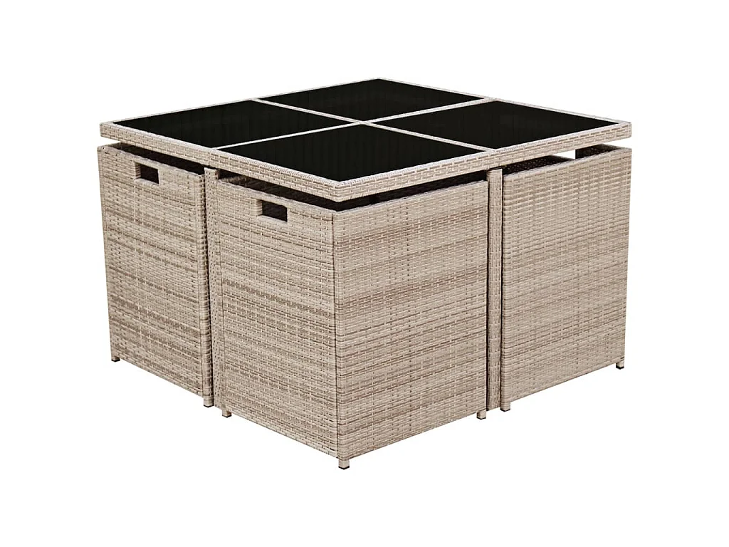 9 pcs conjunto jantar exterior com almofadões vime PE bege