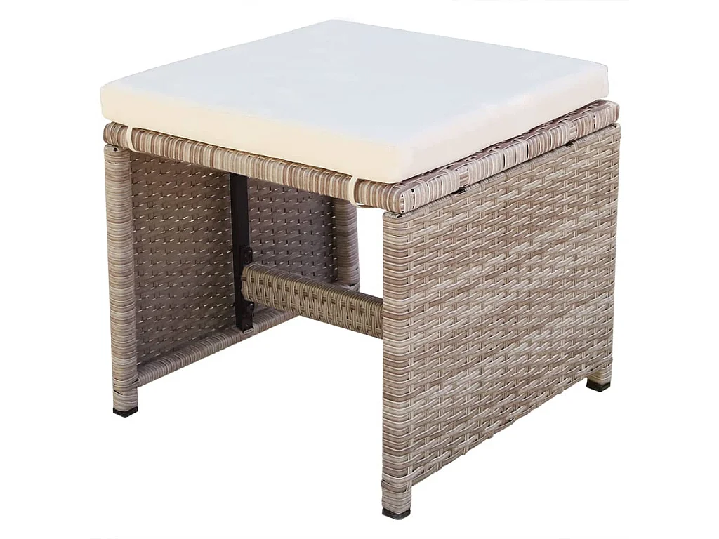 9 pcs conjunto jantar exterior com almofadões vime PE bege