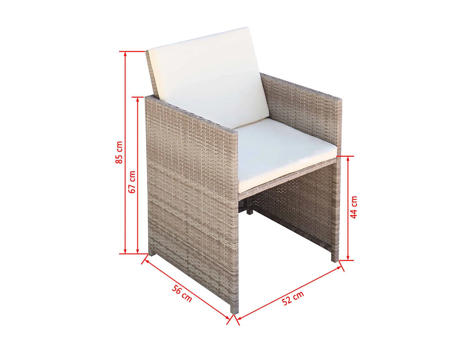 9 pcs conjunto jantar exterior com almofadões vime PE bege