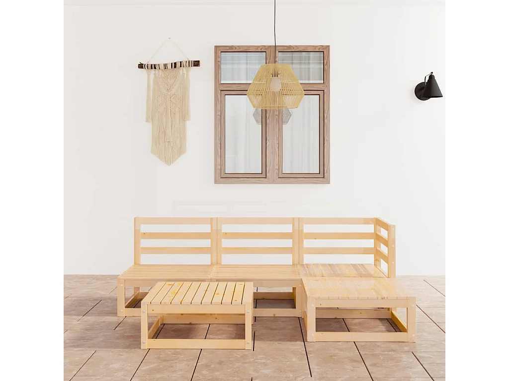 Set Divani da Giardino 5 pz in Legno Massello di Pino
