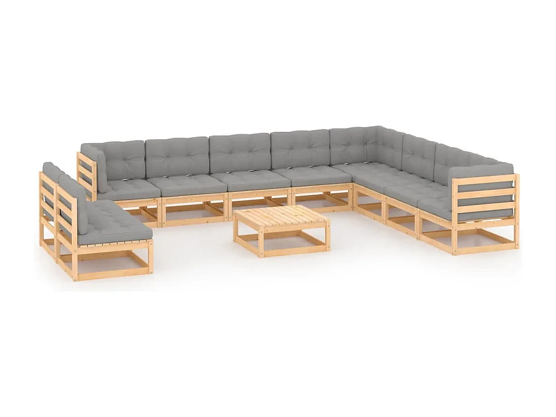 Set Divani Giardino 11 pz con Cuscini in Legno Massello di Pino