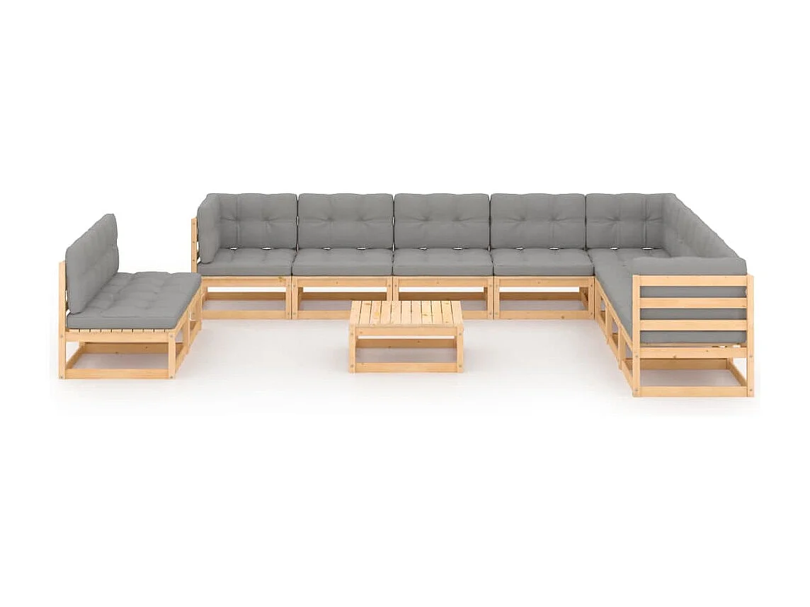 Set Divani Giardino 11 pz con Cuscini in Legno Massello di Pino