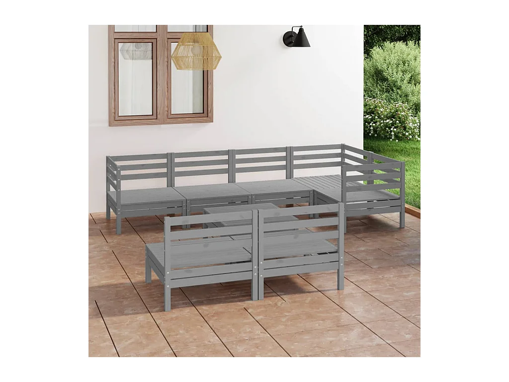 8-delige Loungeset massief grenenhout grijs