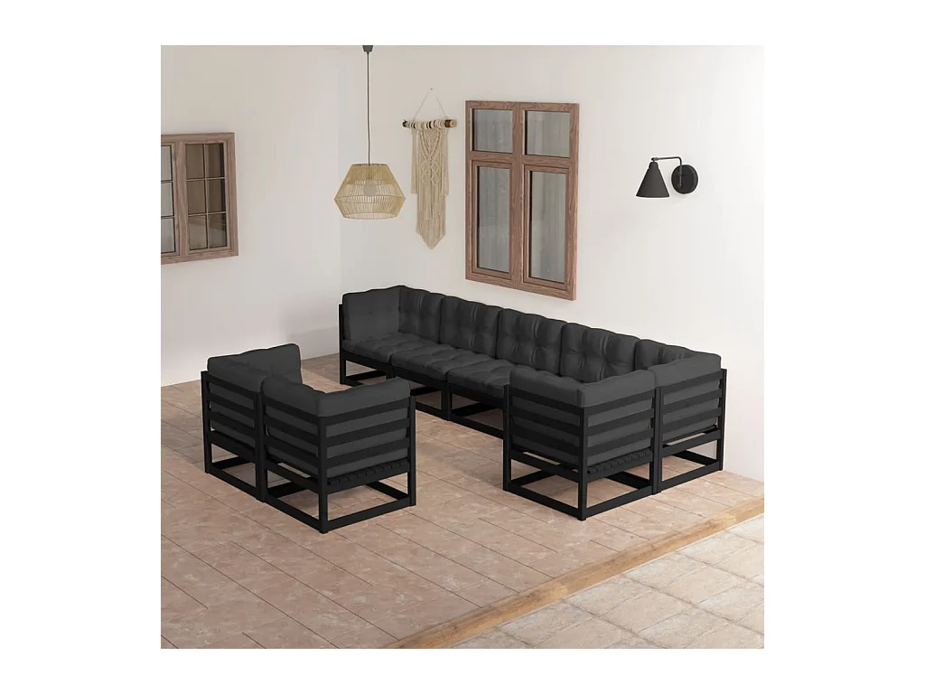 Set Salotto Giardino 8 pz Cuscini Antracite Legno Massello Pino