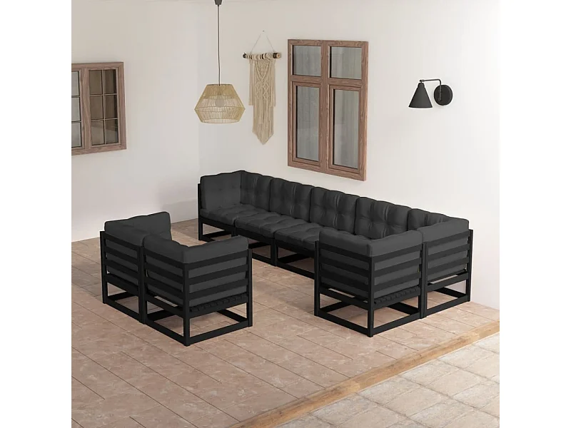 8 pcs conjunto lounge de jardim c/ almofadões pinho maciço