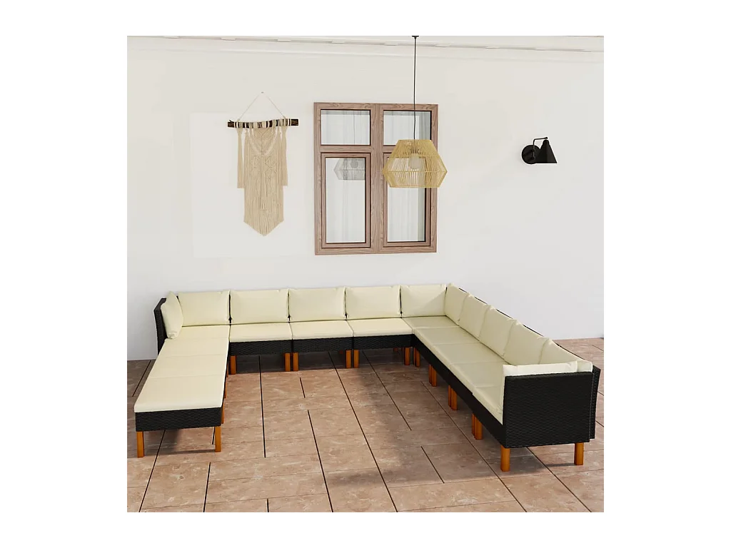 Set Divani da Giardino 12 pz con Cuscini in Polyrattan Nero