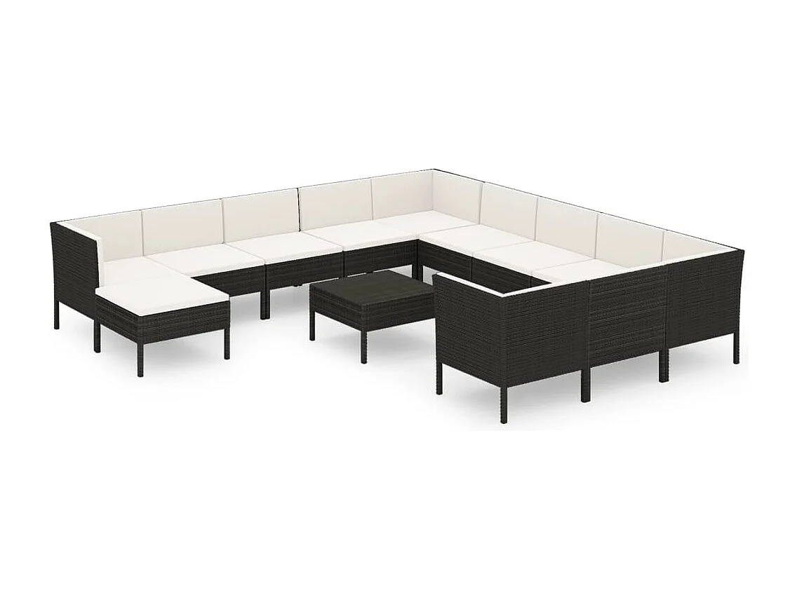 13 pcs conjunto lounge de jardim c/ almofadões vime PE preto
