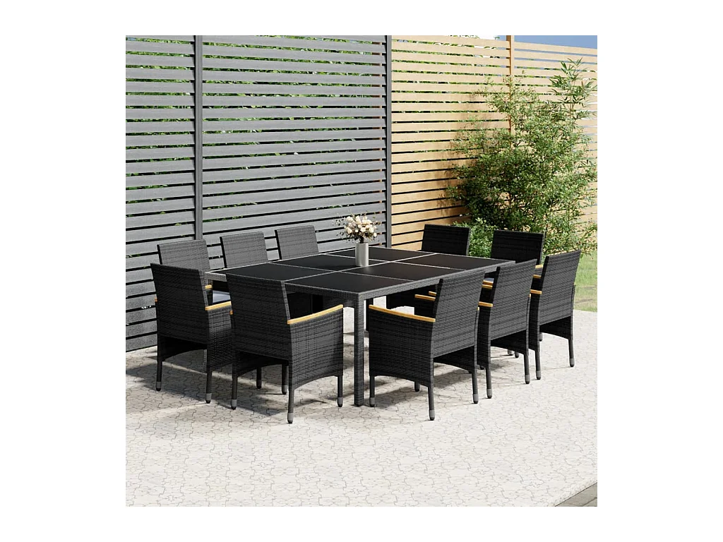 Ensemble à manger de jardin 11 pcs résine tressée gris
