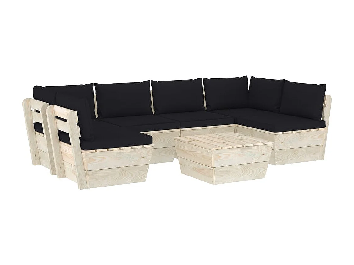7-delige Loungeset met kussens pallet vurenhout
