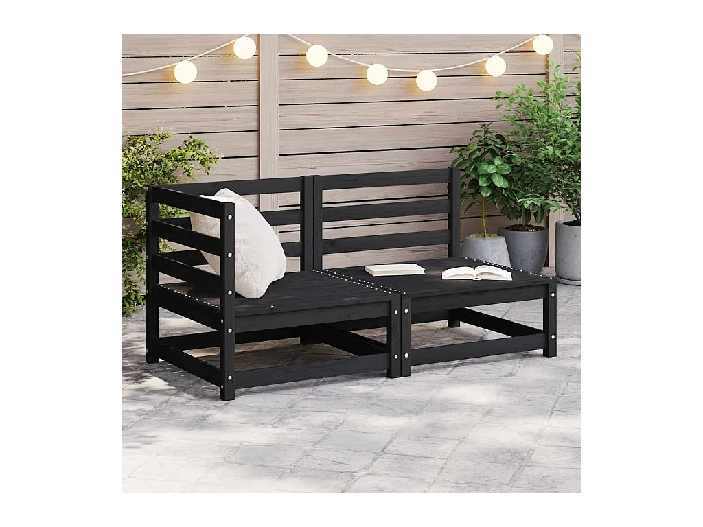Salon de jardin 2 pcs noir bois de pin massif