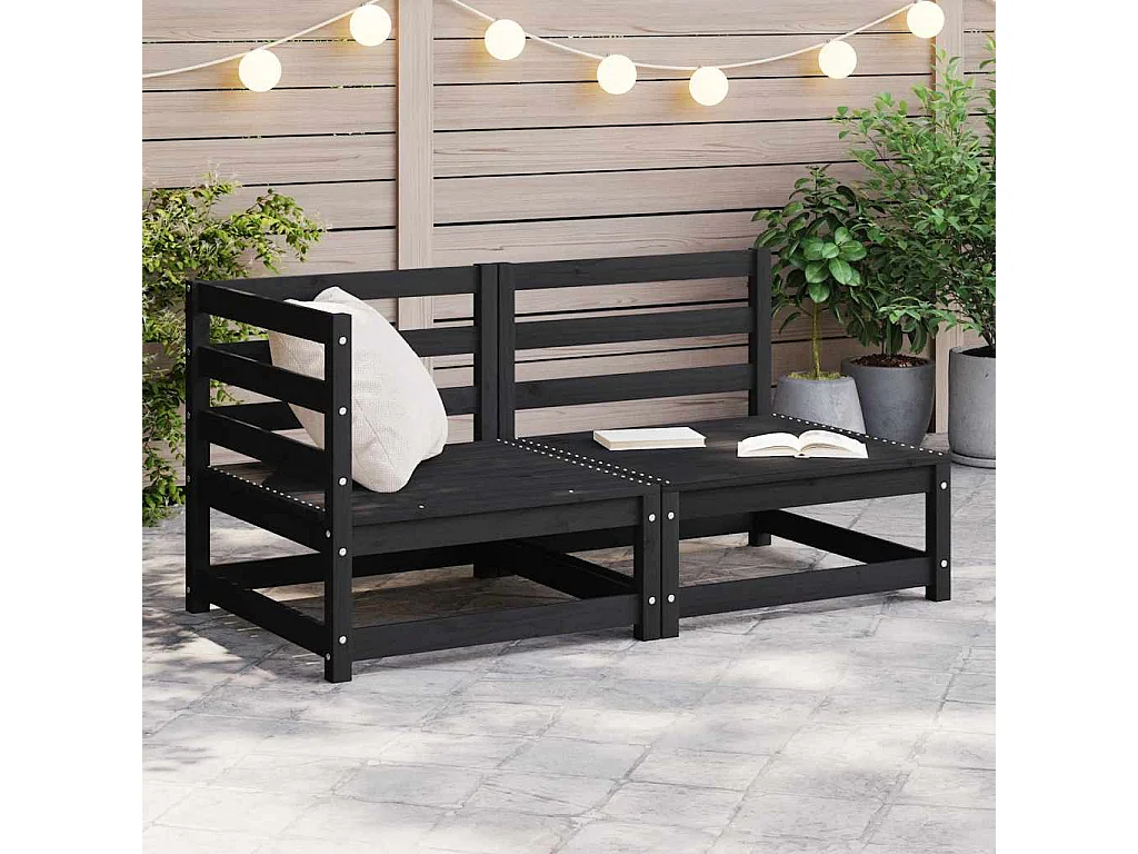 Salon de jardin 2 pcs noir bois de pin massif