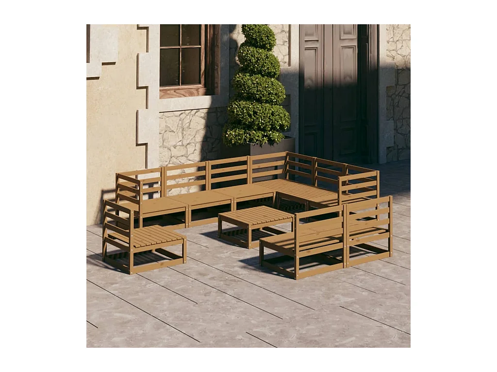 Salon de jardin 10 pcs marron miel bois de pin massif