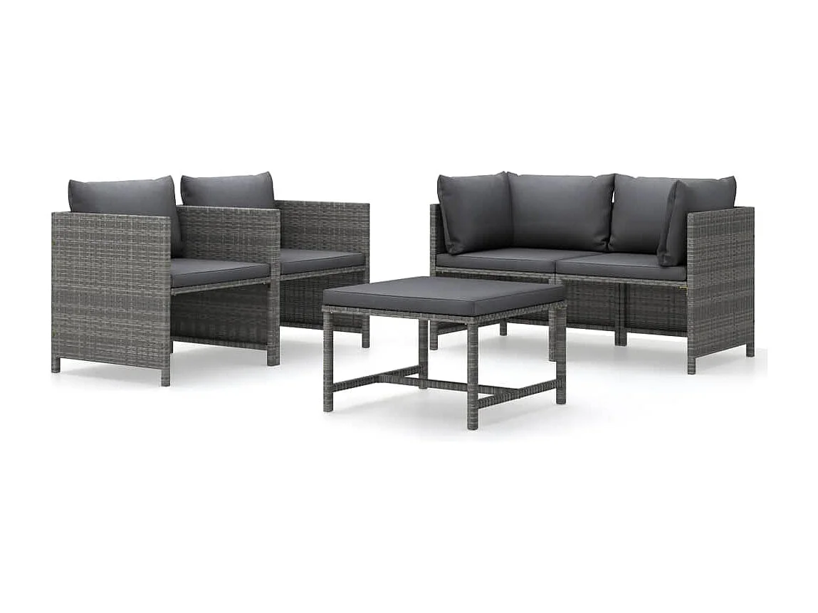 Salon de jardin 5 pcs avec coussins Résine tressée Gris