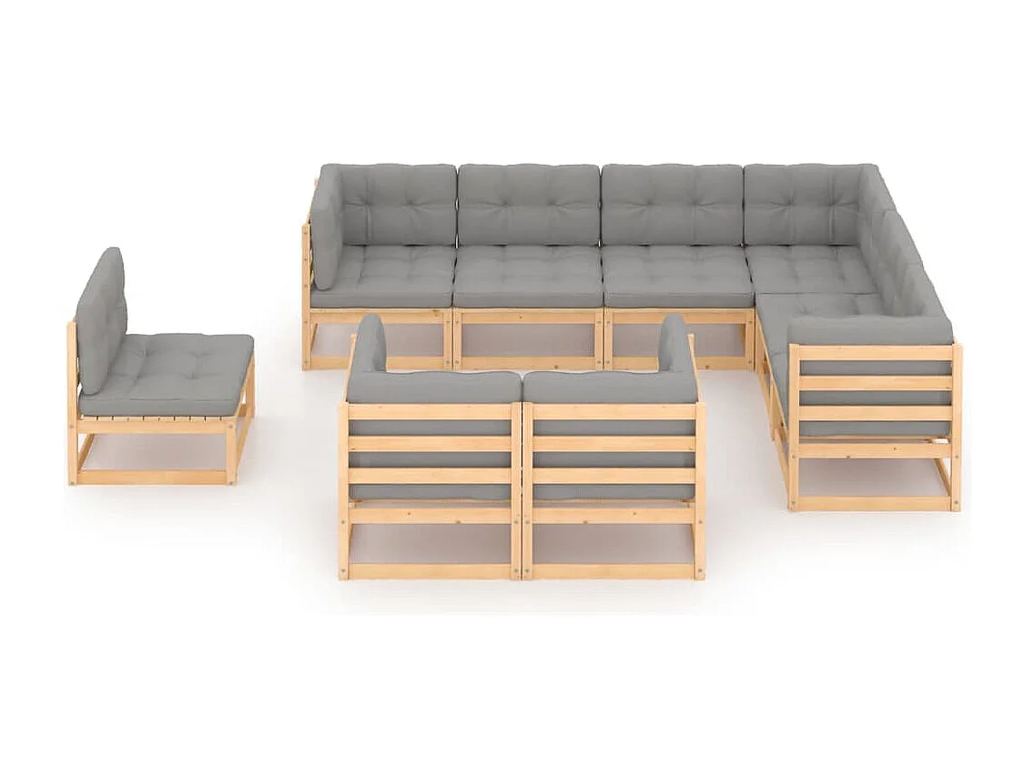 9 pcs conjunto lounge de jardim c/ almofadões pinho maciço
