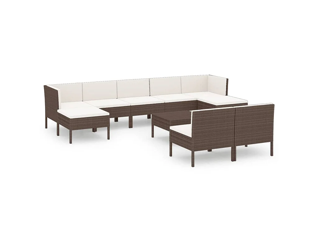 10-tlg. Garten-Lounge-Set mit Auflagen Poly Rattan Braun