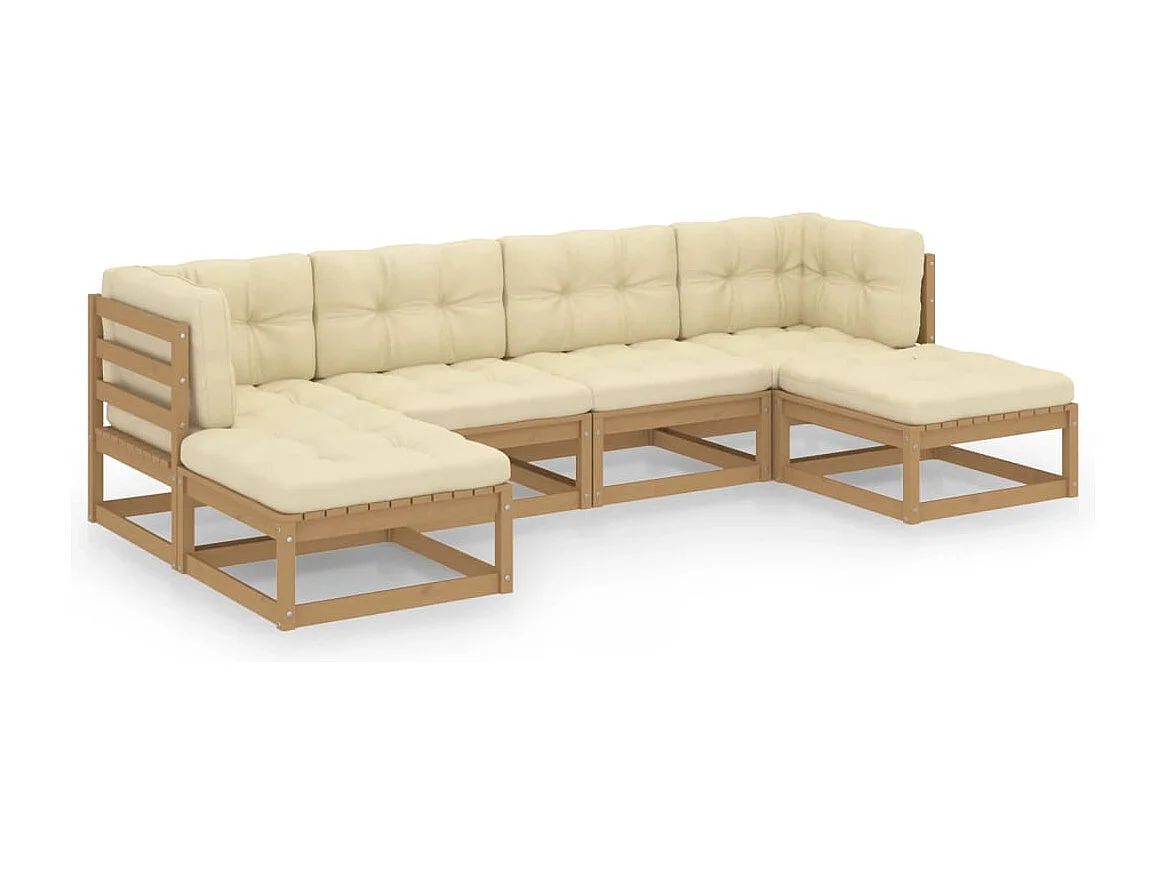 6pcs conj. lounge jardim e almofadões pinho maciço castanho mel