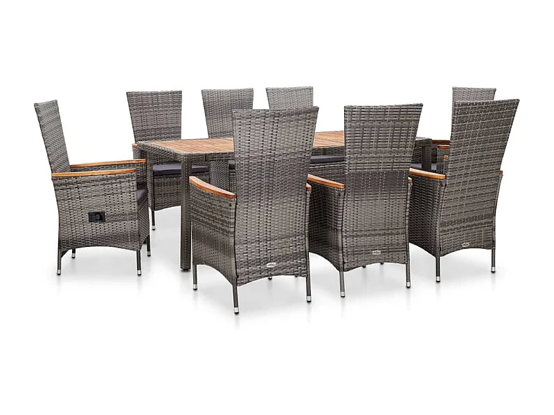 Ensemble à manger d'extérieur 9pcs coussins Résine tressée Gris
