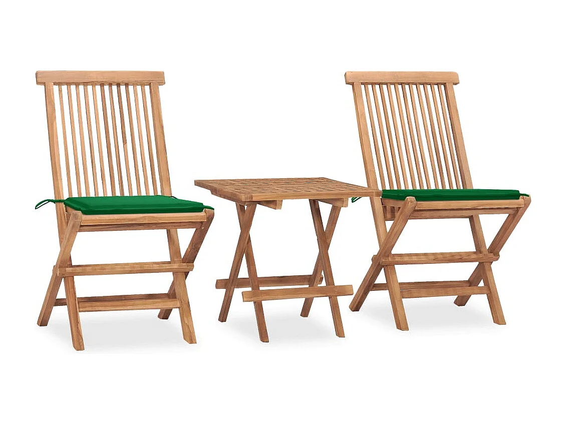 Ensemble à manger d'extérieur pliable avec coussin 3 pcs Teck