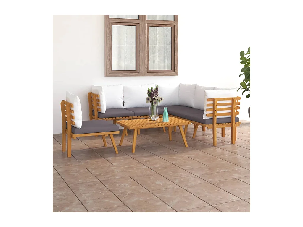 Set Divani da Giardino 7 pz con Cuscini in Massello di Acacia