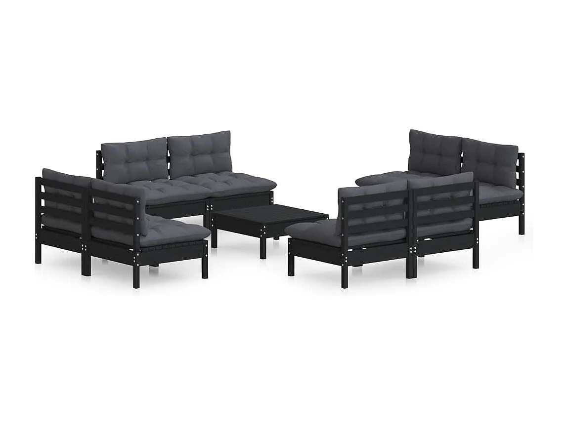9-tlg. Garten-Lounge-Set mit Anthrazit Kissen Kiefernholz