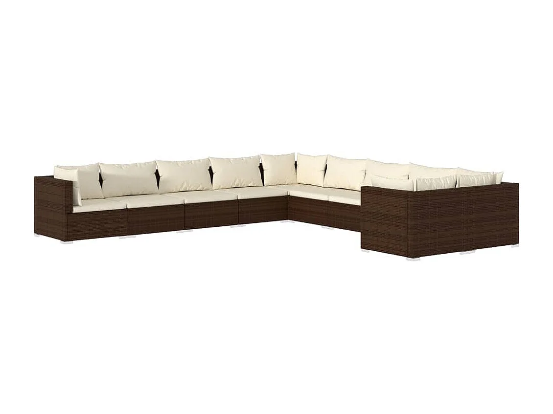 Set Divani da Giardino 10 pz con Cuscini in Polyrattan Marrone