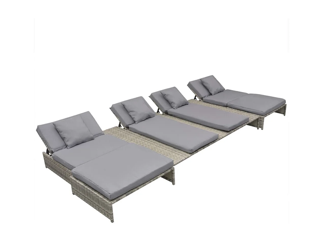 Set Divani da Giardino 5 pz con Cuscini in Polyrattan Grigio