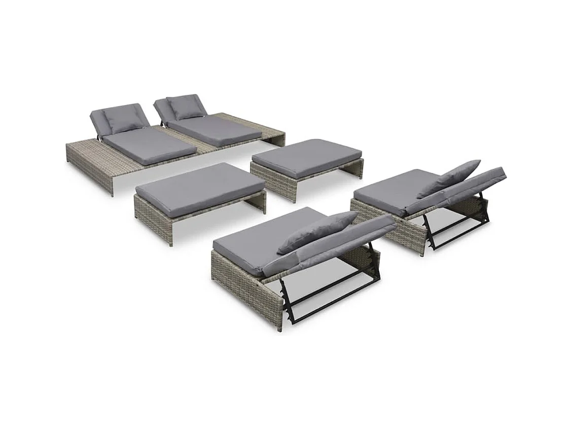 Set Divani da Giardino 5 pz con Cuscini in Polyrattan Grigio