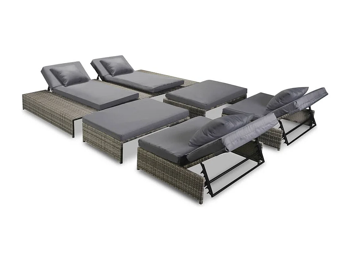 Salon de jardin 5 pcs avec coussins Résine tressée Gris