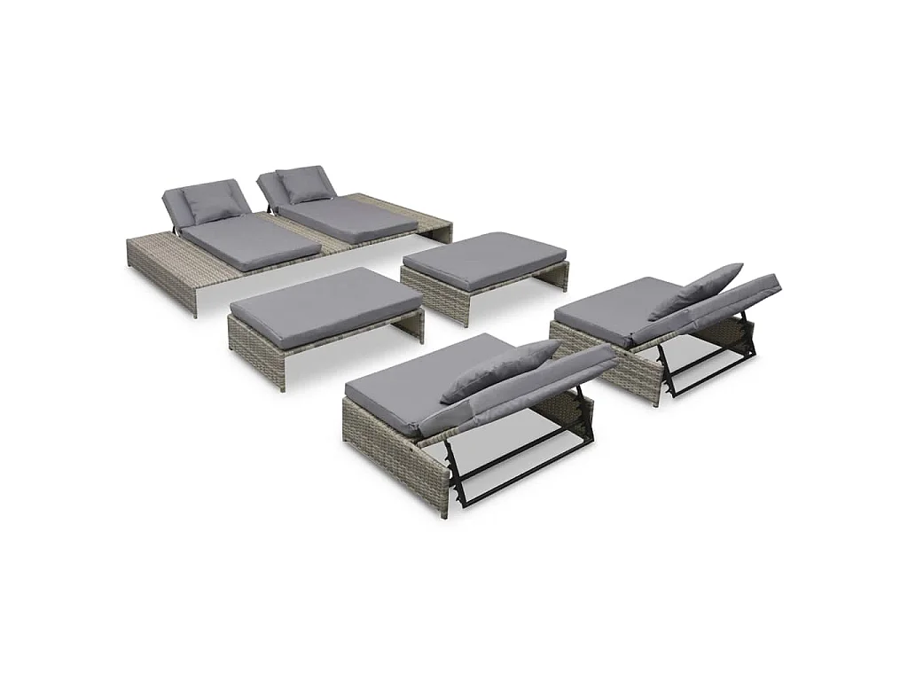 Salon de jardin 5 pcs avec coussins Résine tressée Gris
