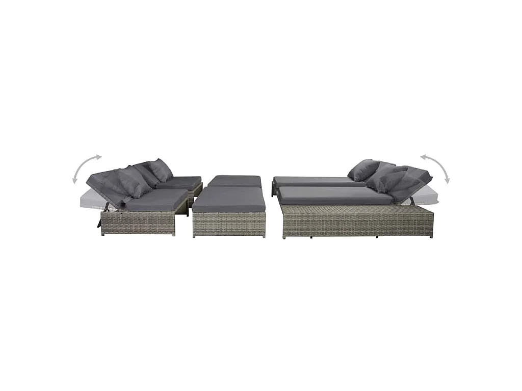 Salon de jardin 5 pcs avec coussins Résine tressée Gris